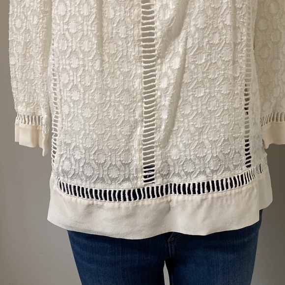 Rebecca Taylor Geo Clip Brocade Top Scoop Neck Shirt Blouse White Sz 4 - Picture 4 of 9